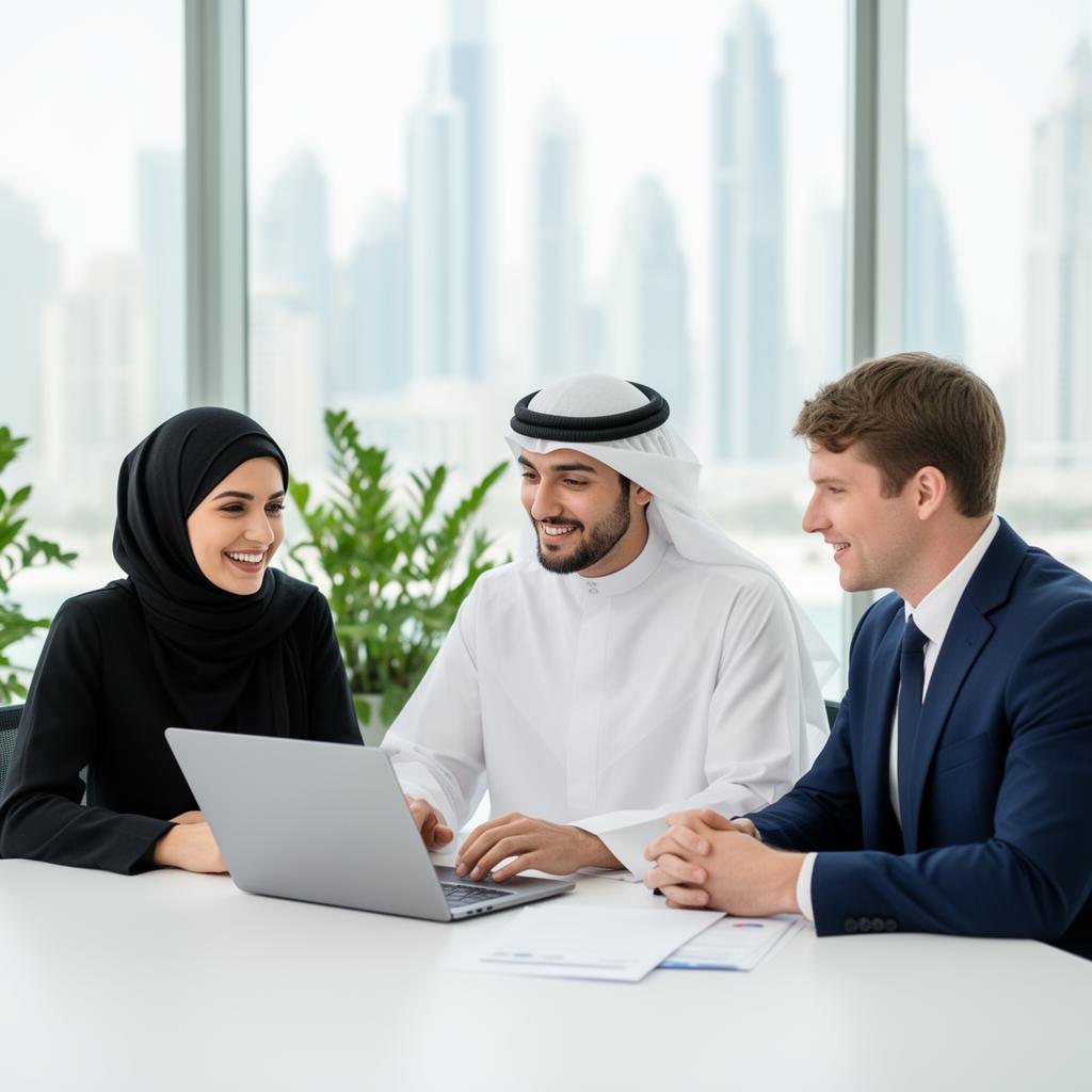 Professional UAE team collaborating online to prepare a will